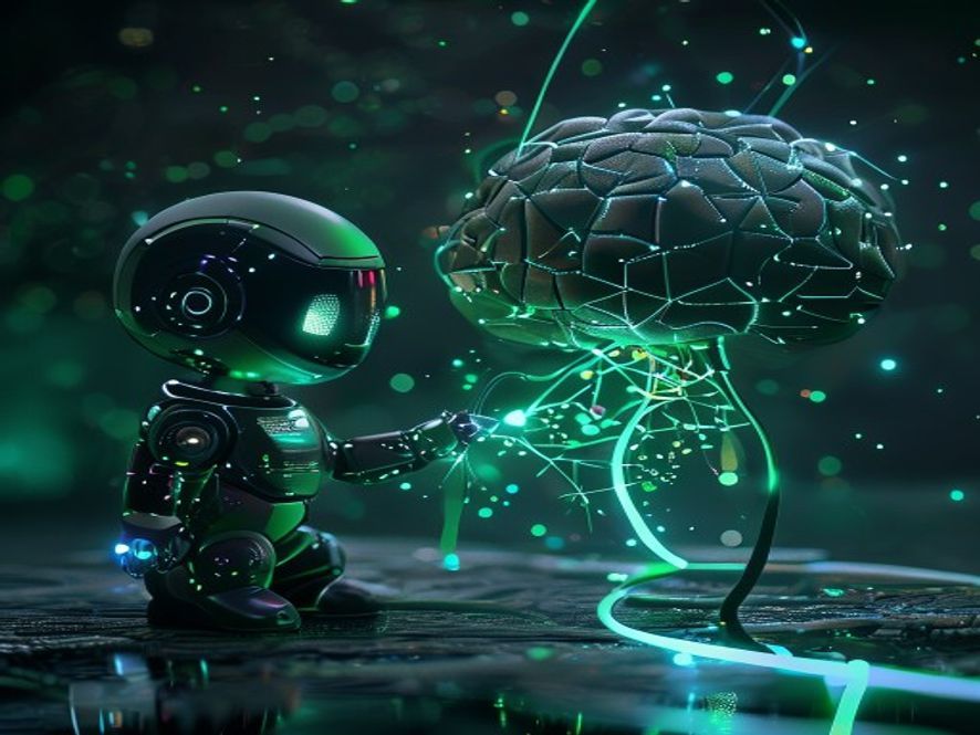 An AI agent plugging into a glowing hive-mind network
